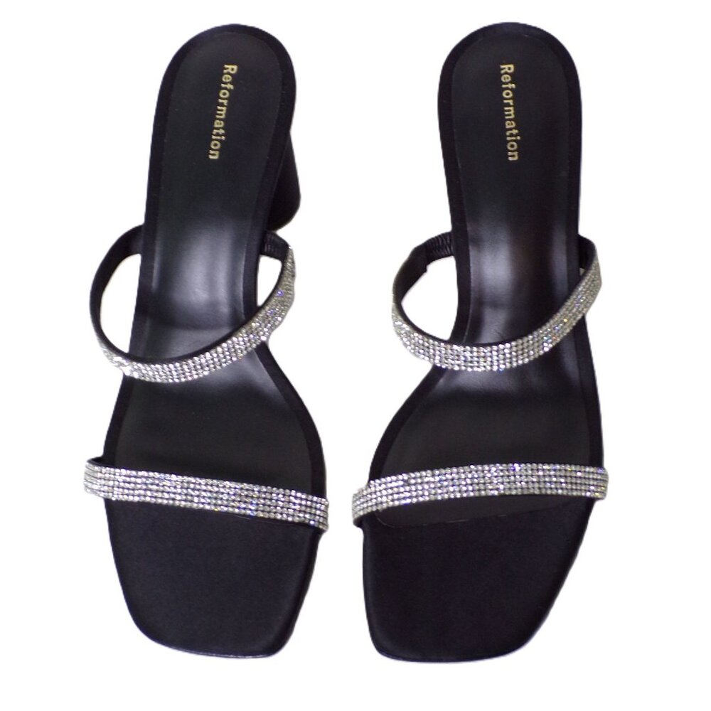 🆕 REFORMATION Maison Rhinestone Heeled Sandals Shoes Black 8.5 - Picture 8 of 13